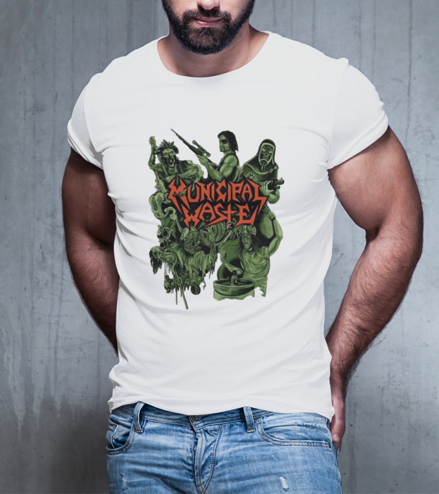 Municipal Waste Zombie Collage With Gas Masks And Weapons T-Shirt