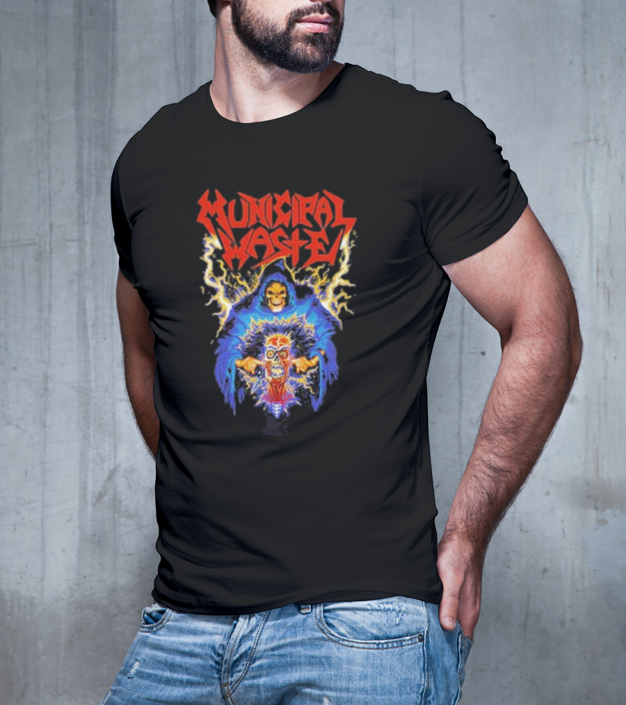 Municipal Waste Wet Willy Grim Reaper Electric Skull T-Shirt