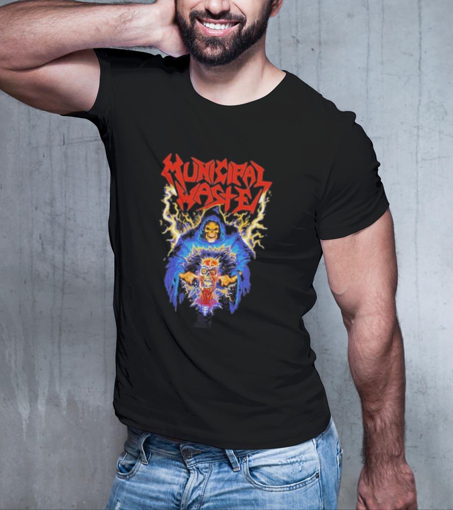 Municipal Waste Wet Willy Grim Reaper Electric Skull T-Shirt