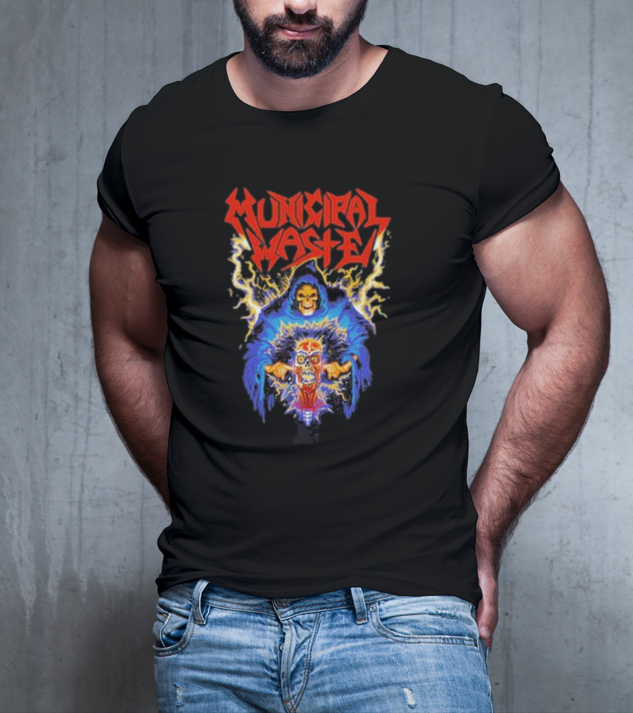 Municipal Waste Wet Willy Grim Reaper Electric Skull T-Shirt