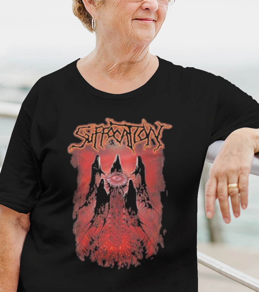 Suffocation Blood Oath Album Art Fiery Red Mountains And Eye T-Shirt