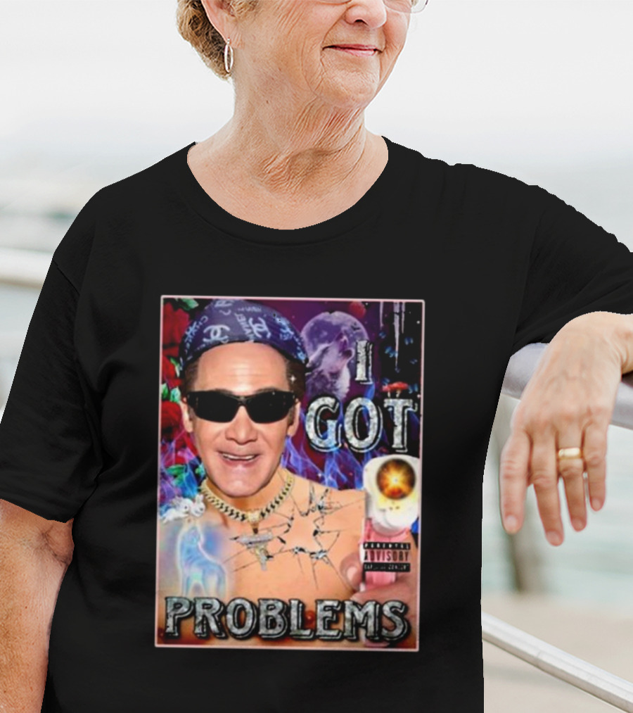 The Jersey Outlaw I Got Problems Colorful Portrait With Sunglasses And Explosive Background T-Shirt