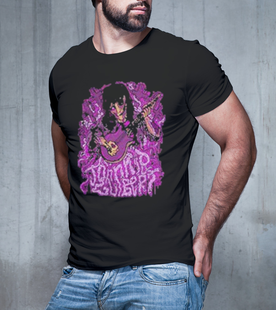 Zombie Johnnie Guilbert Playing Guitar With Purple Background T-Shirt