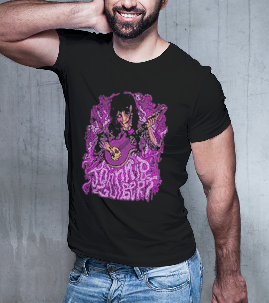 Zombie Johnnie Guilbert Playing Guitar With Purple Background T-Shirt