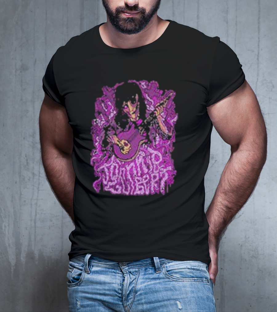 Zombie Johnnie Guilbert Playing Guitar With Purple Background T-Shirt