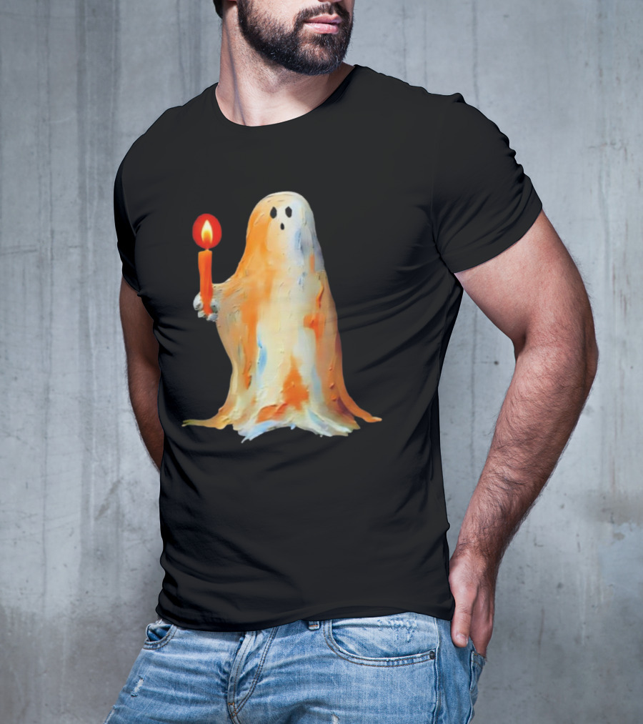 Quality Halloween Candle Holding Ghost T-Shirt
