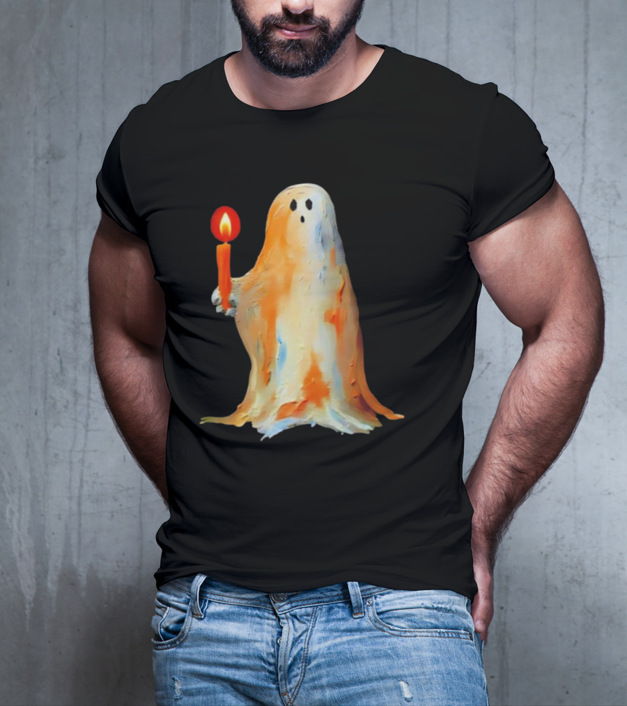 Quality Halloween Candle Holding Ghost T-Shirt