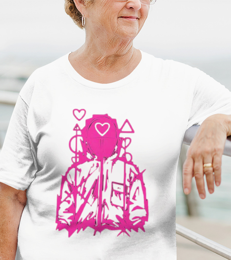 Squid Game Pink Hooded Circle Heart Triangle Symbols T-Shirt