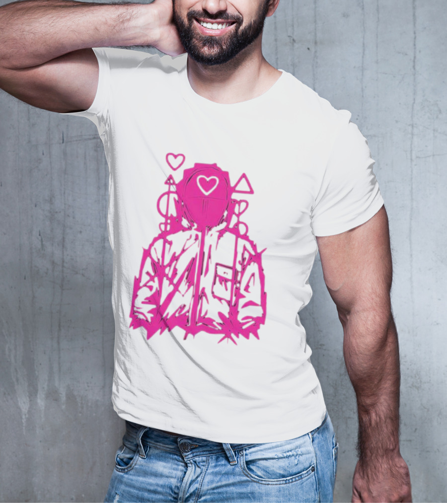 Squid Game Pink Hooded Circle Heart Triangle Symbols T-Shirt