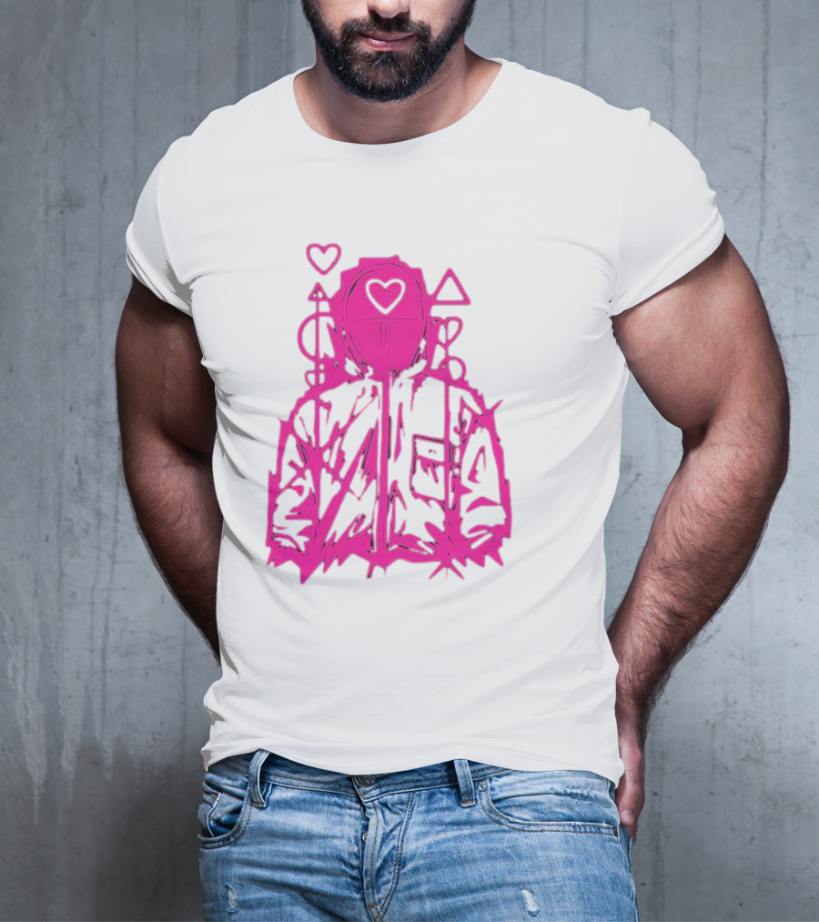 Squid Game Pink Hooded Circle Heart Triangle Symbols T-Shirt