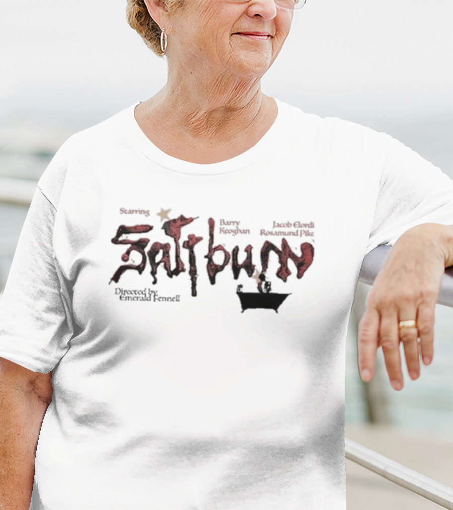 Starring Barry Keoghan Jacob Elordi Rosamund Pike Saltburn Directed By Emerald Fennell Bathtub T-Shirt
