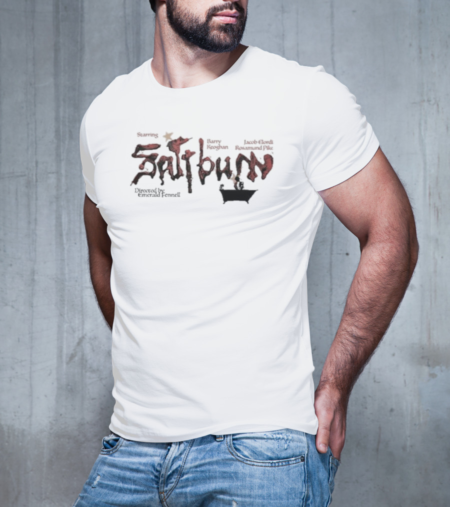 Starring Barry Keoghan Jacob Elordi Rosamund Pike Saltburn Directed By Emerald Fennell Bathtub T-Shirt