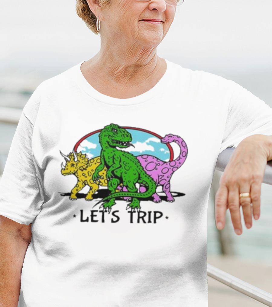 Sturniolo Let's Trip Dinosaur Colorful T-Rex Triceratops Brontosaurus Adventure T-Shirt