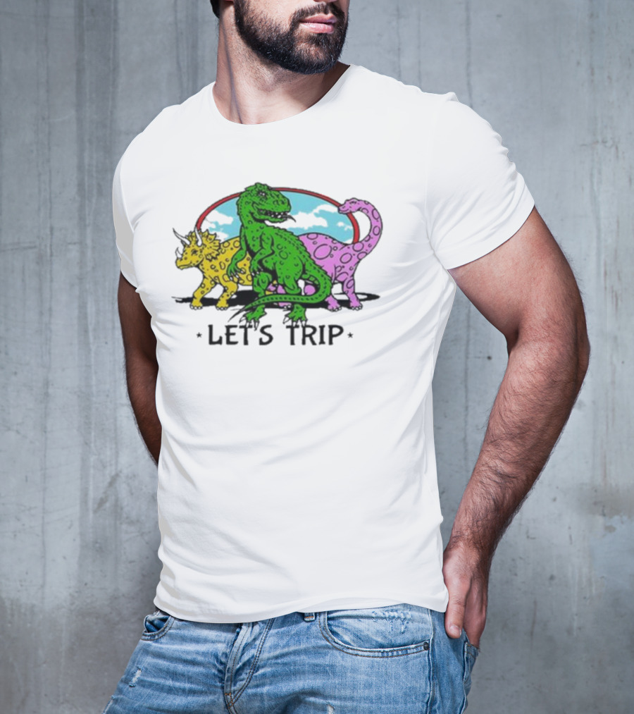 Sturniolo Let's Trip Dinosaur Colorful T-Rex Triceratops Brontosaurus Adventure T-Shirt