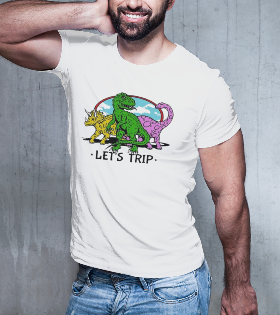 Sturniolo Let's Trip Dinosaur Colorful T-Rex Triceratops Brontosaurus Adventure T-Shirt