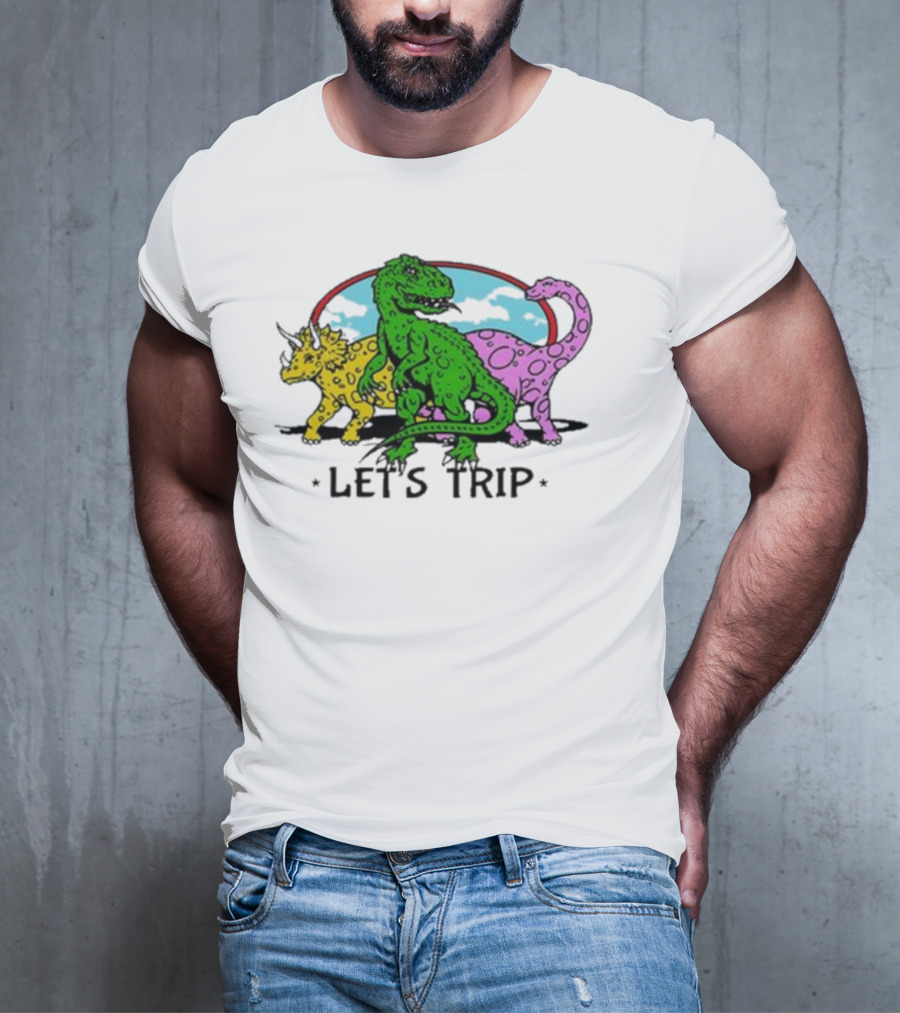 Sturniolo Let's Trip Dinosaur Colorful T-Rex Triceratops Brontosaurus Adventure T-Shirt