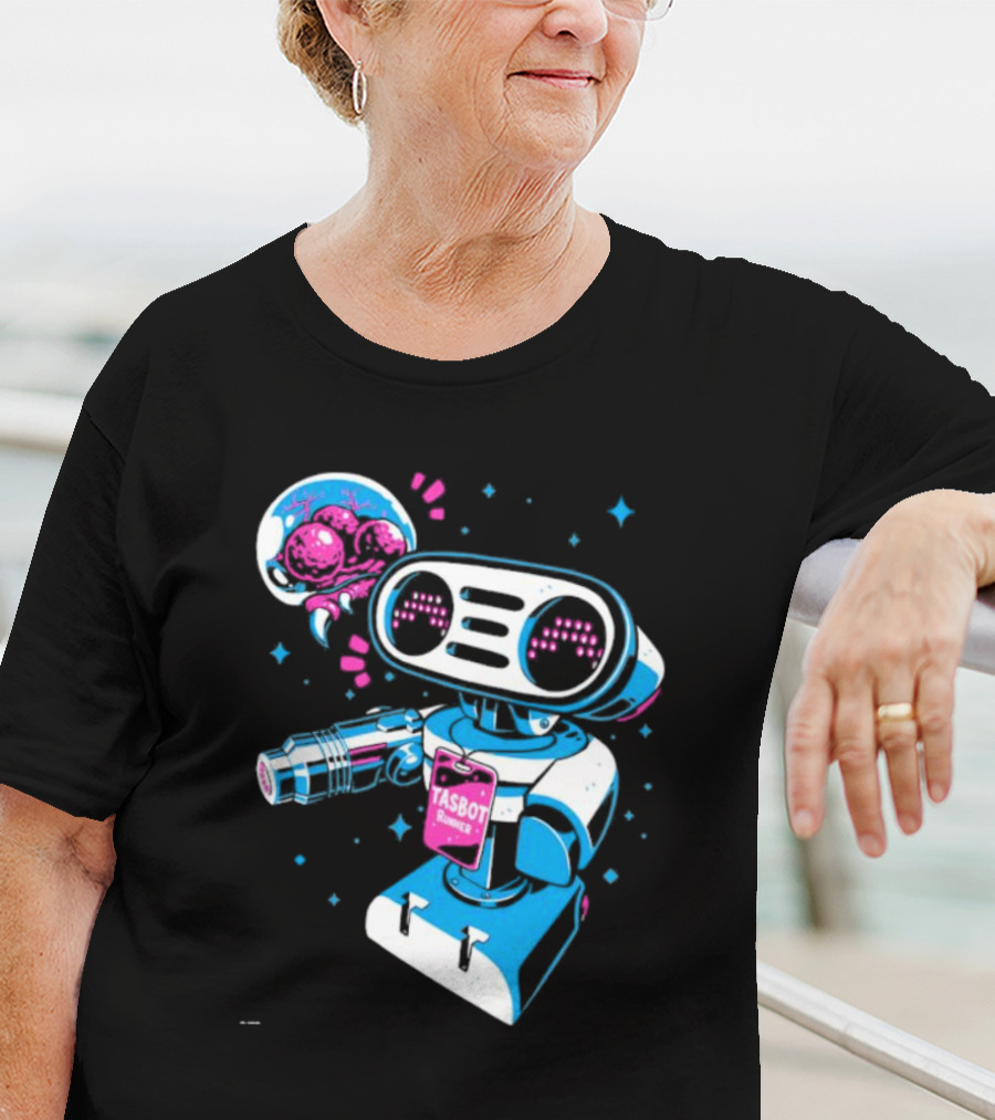 Tasbeam Tasbot Runner Robot With Alien Planet And Retro Sci-Fi Elements T-Shirt