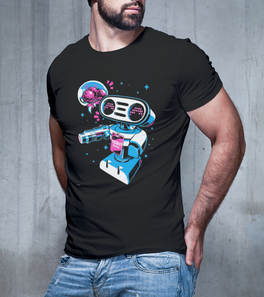 Tasbeam Tasbot Runner Robot With Alien Planet And Retro Sci-Fi Elements T-Shirt