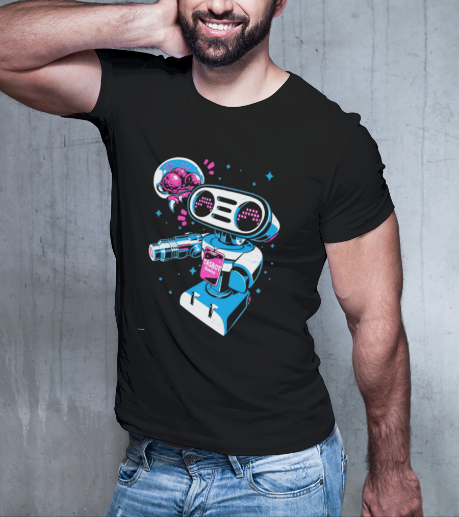 Tasbeam Tasbot Runner Robot With Alien Planet And Retro Sci-Fi Elements T-Shirt