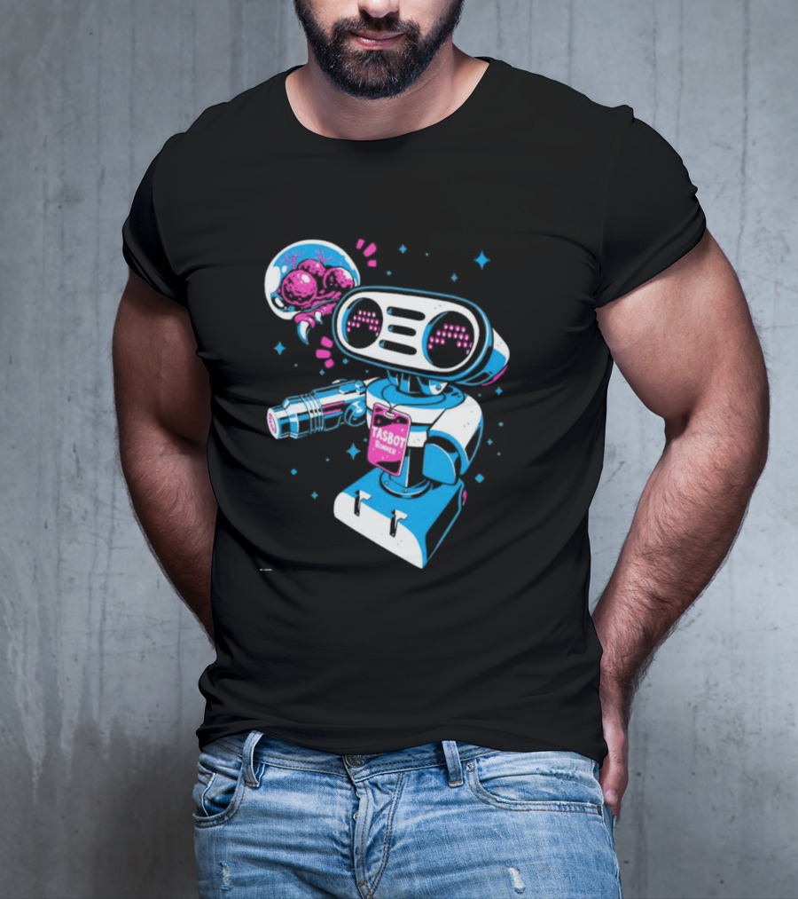 Tasbeam Tasbot Runner Robot With Alien Planet And Retro Sci-Fi Elements T-Shirt