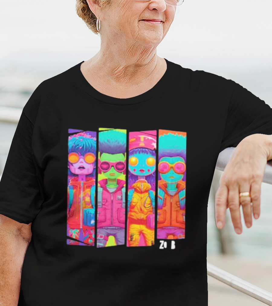 Zombie Quad Neon Colorful Character Stripes ZO B T-Shirt