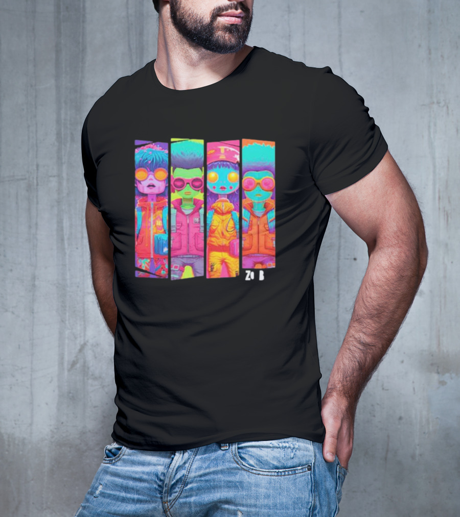 Zombie Quad Neon Colorful Character Stripes ZO B T-Shirt