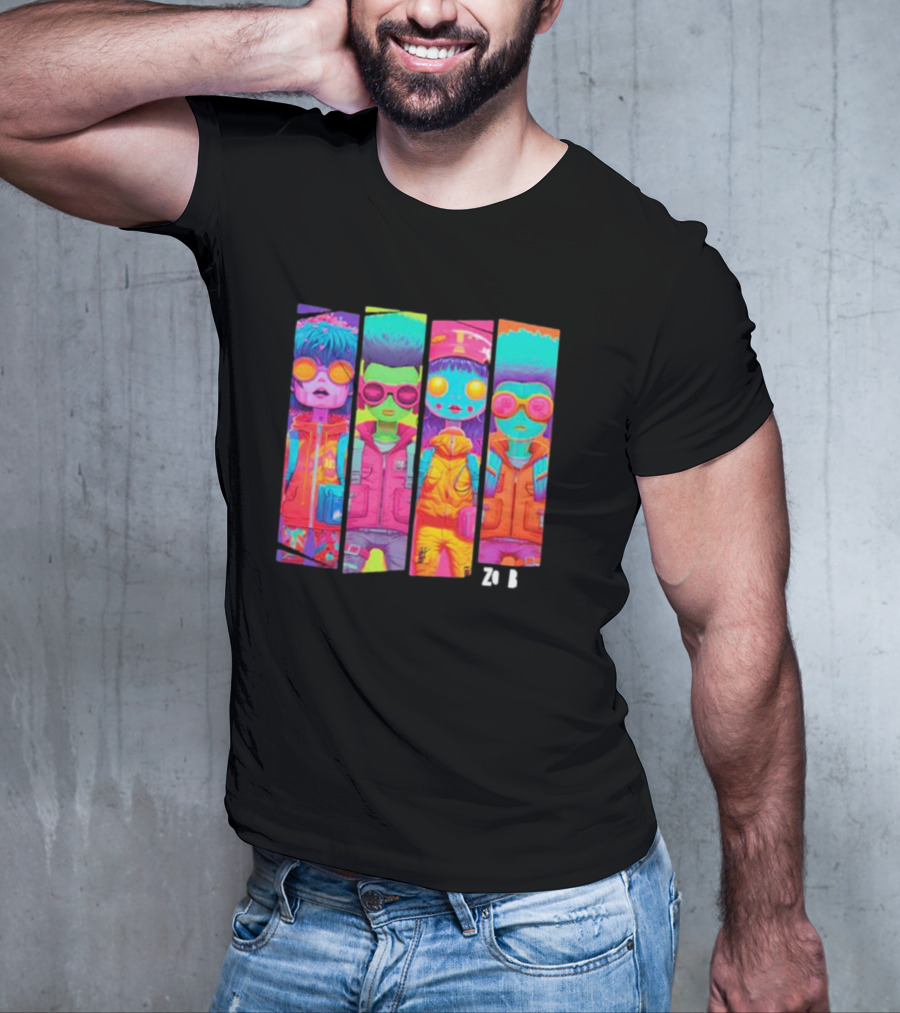 Zombie Quad Neon Colorful Character Stripes ZO B T-Shirt