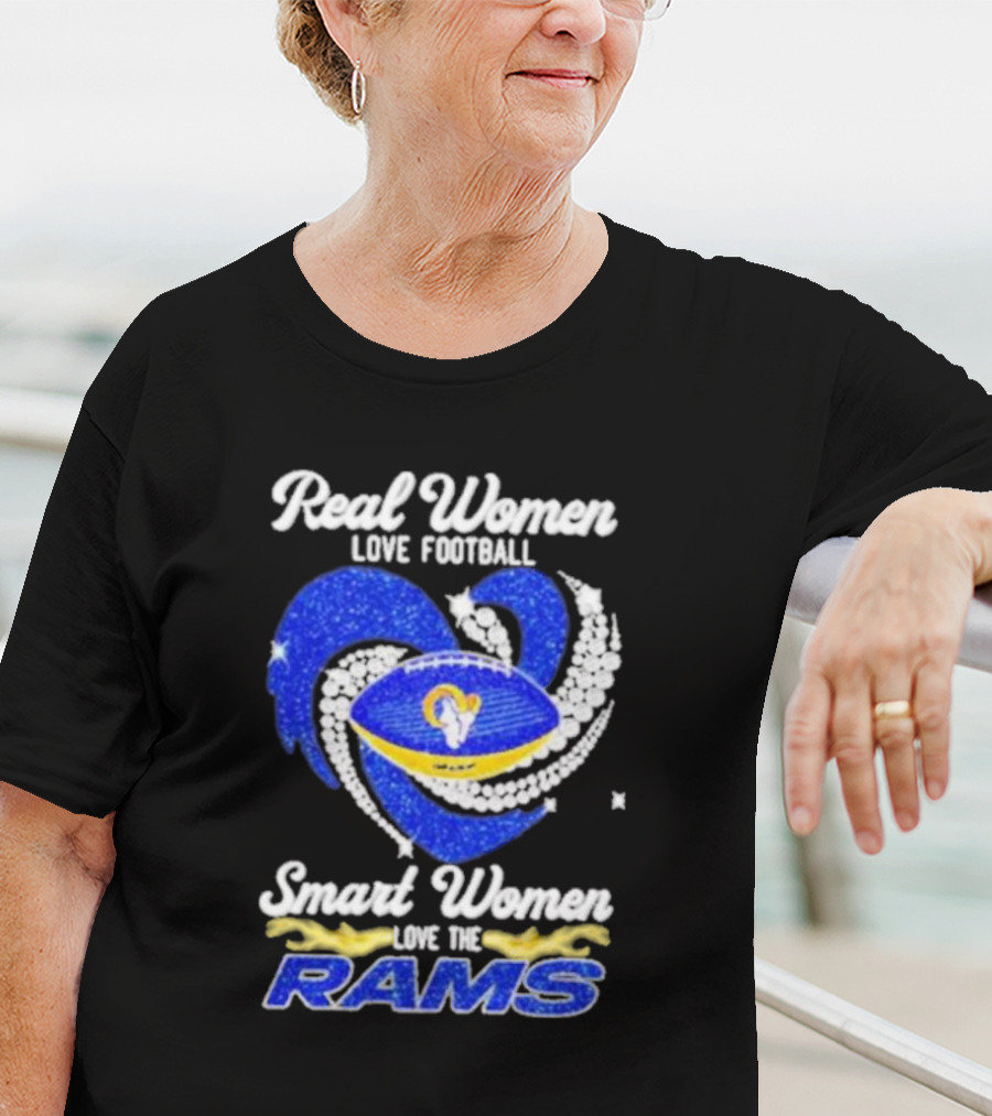 Real Women Love Football Smart Women Love The Rams Diamond Heart T-Shirt
