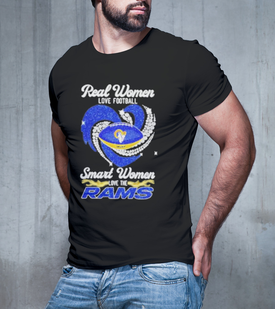 Real Women Love Football Smart Women Love The Rams Diamond Heart T-Shirt