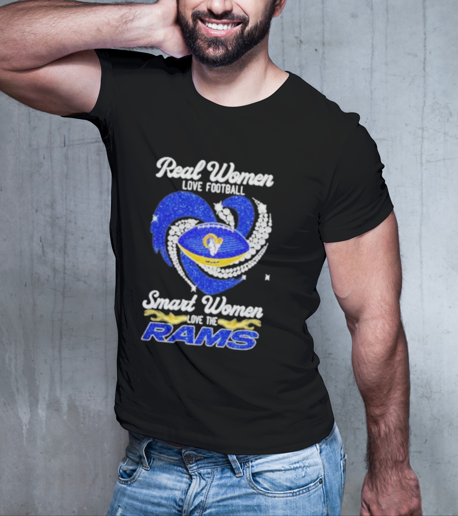Real Women Love Football Smart Women Love The Rams Diamond Heart T-Shirt