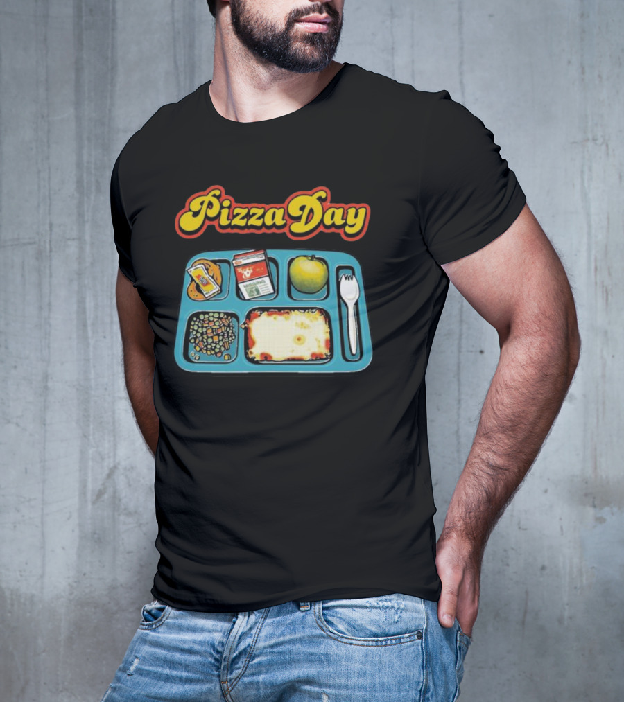S7s Pizza Day Cafeteria Lunch Tray With Pizza, Milk, Apple, Cookies, Fork, And Vegetables T-Shirt