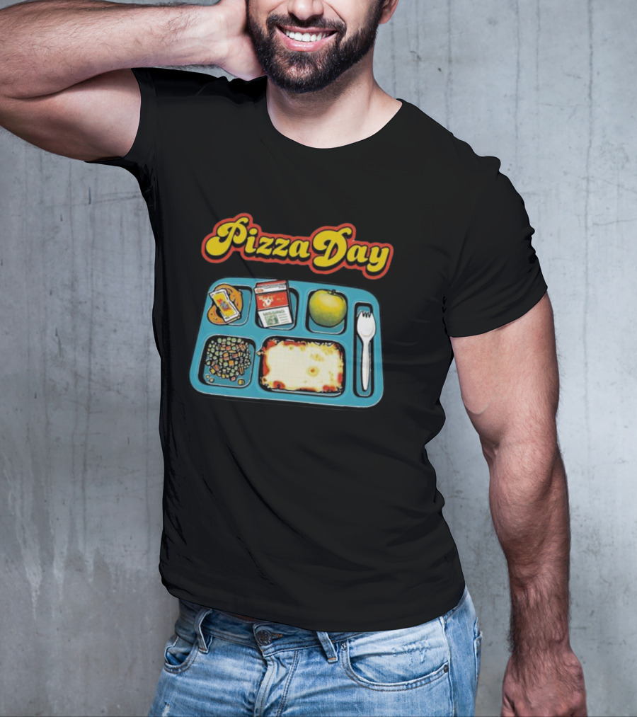 S7s Pizza Day Cafeteria Lunch Tray With Pizza, Milk, Apple, Cookies, Fork, And Vegetables T-Shirt