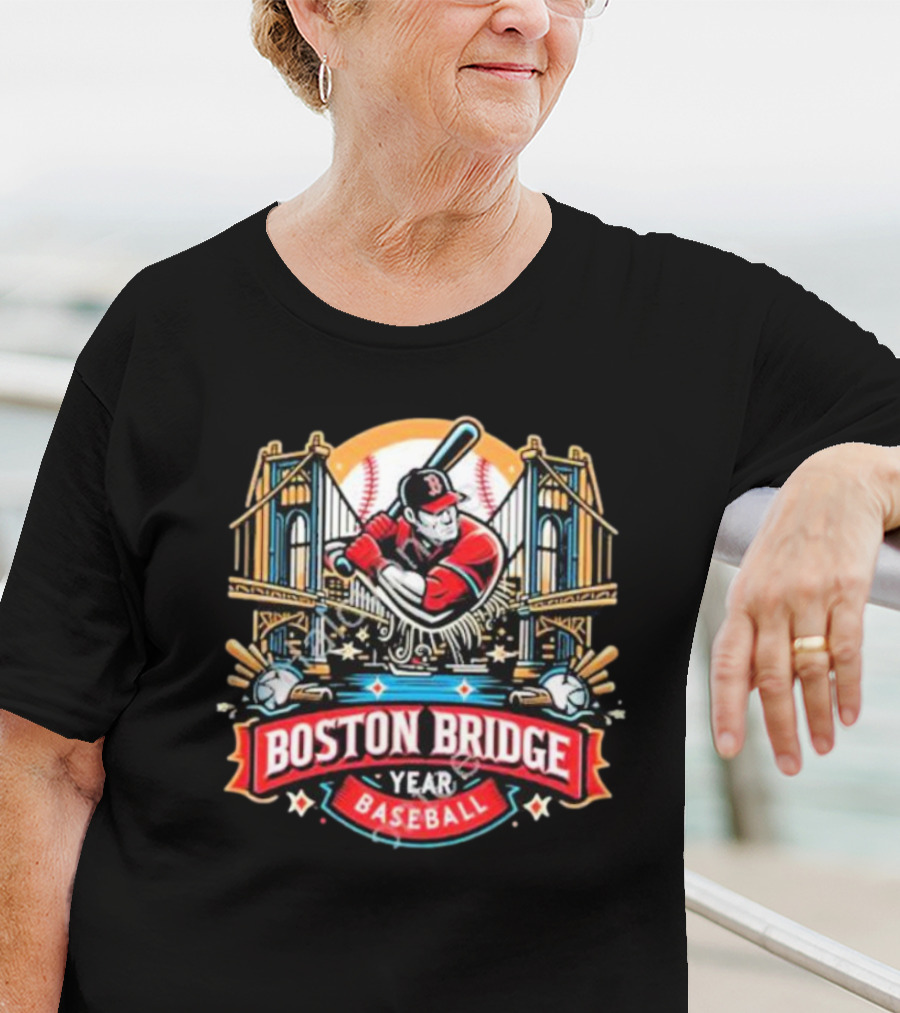 Shawn Palmerdesigns Boston Bridge Baseball Player Crossing Iconic Structure T-Shirt