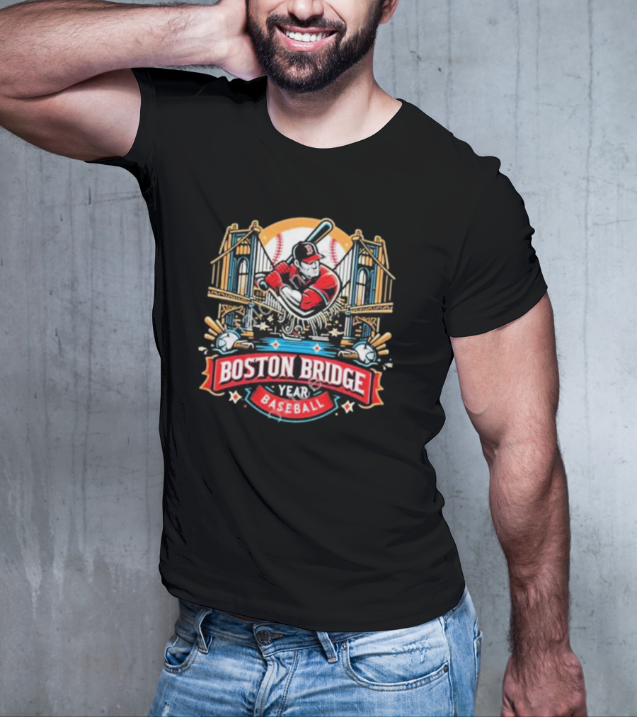 Shawn Palmerdesigns Boston Bridge Baseball Player Crossing Iconic Structure T-Shirt