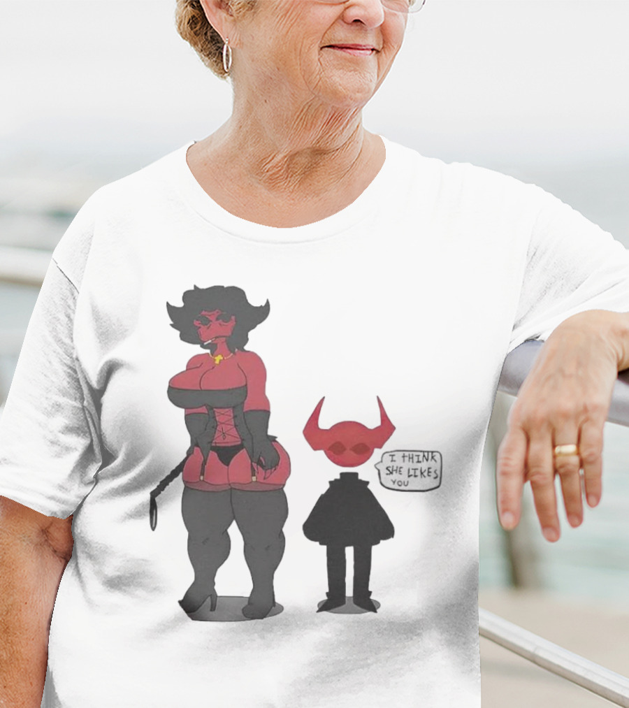 Thewboy I Think She Likes You Dark Humorous Cartoon Characters T-Shirt