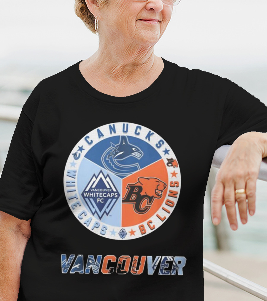 Vancouver Canucks Whitecaps BC Lions Logos Emblem T-Shirt