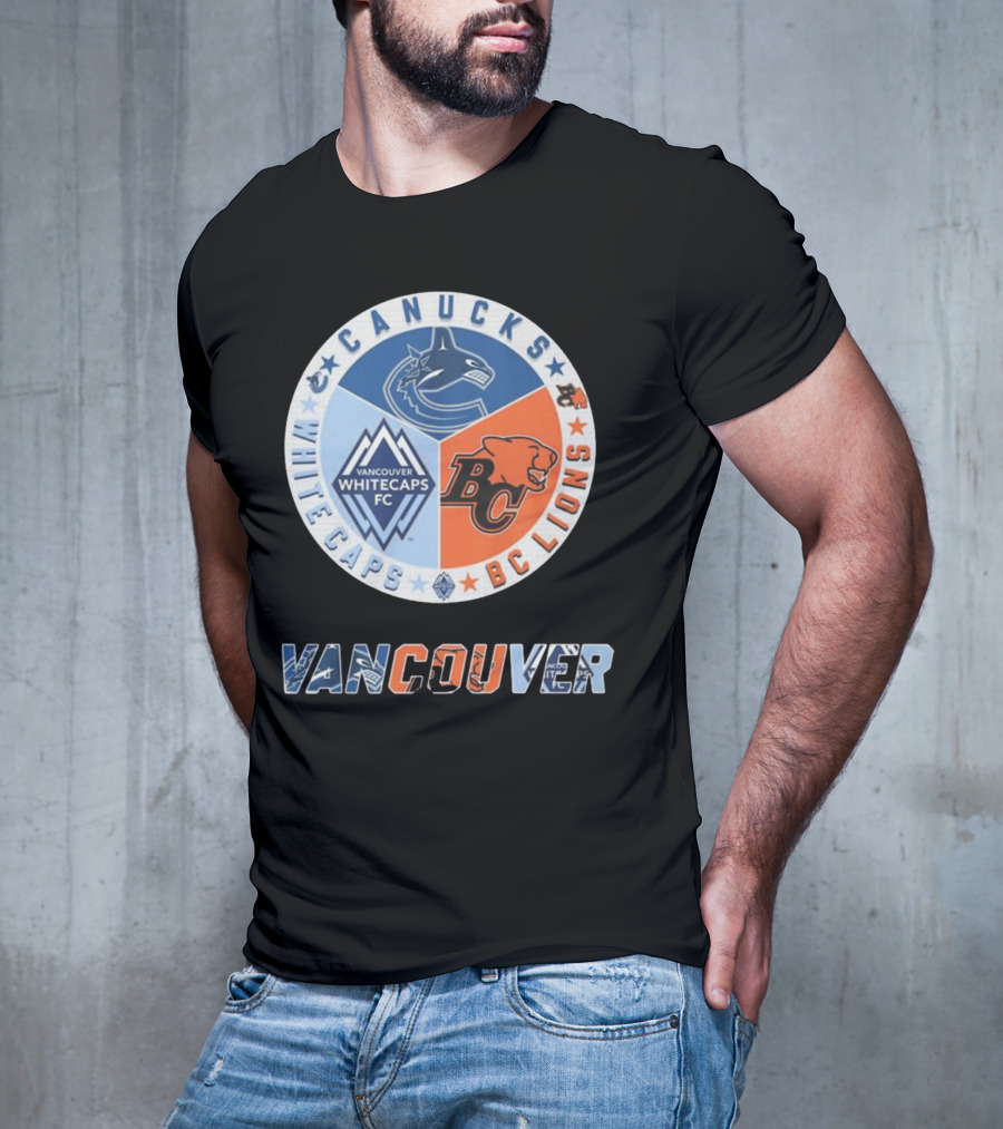 Vancouver Canucks Whitecaps BC Lions Logos Emblem T-Shirt