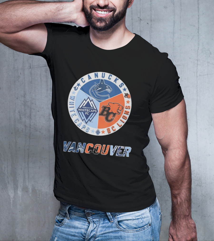 Vancouver Canucks Whitecaps BC Lions Logos Emblem T-Shirt