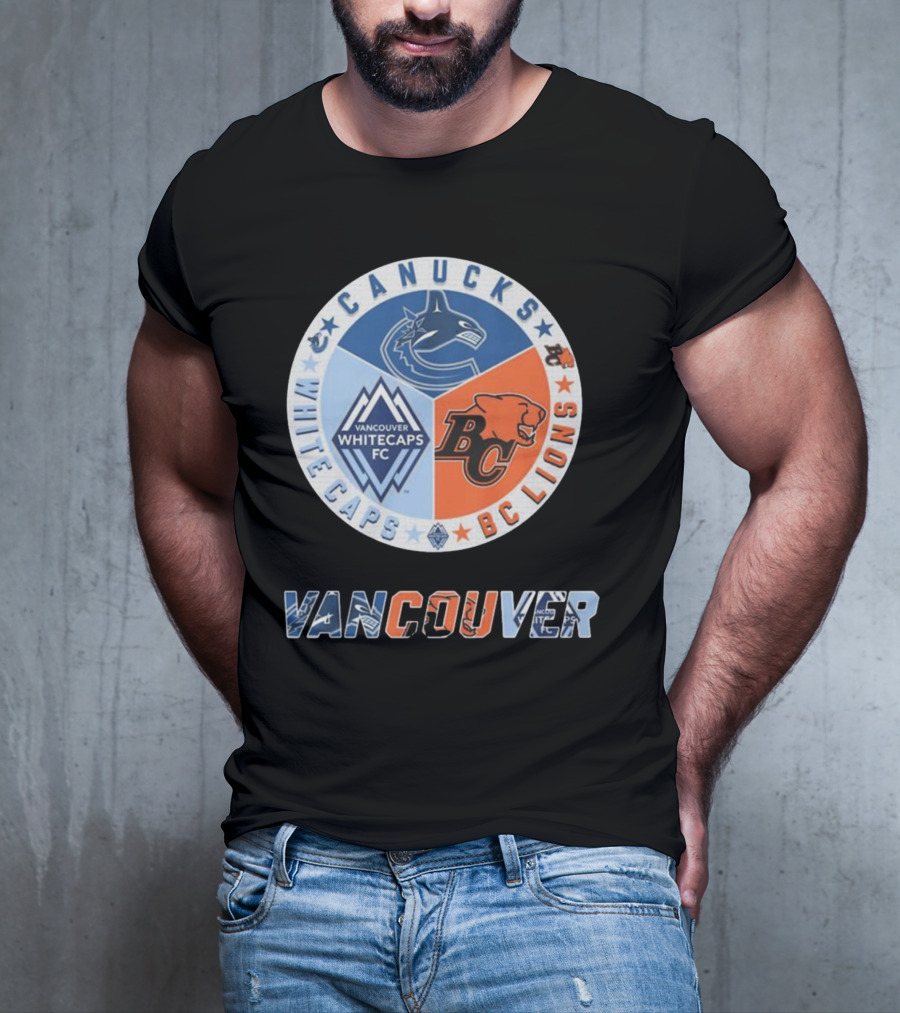 Vancouver Canucks Whitecaps BC Lions Logos Emblem T-Shirt