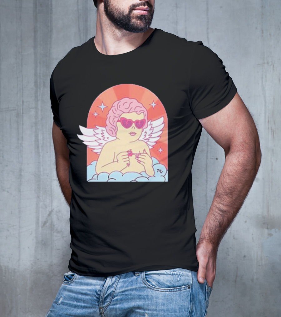 Maniology Cupid's Nail Spa Cherub With Heart Sunglasses And Wings T-Shirt
