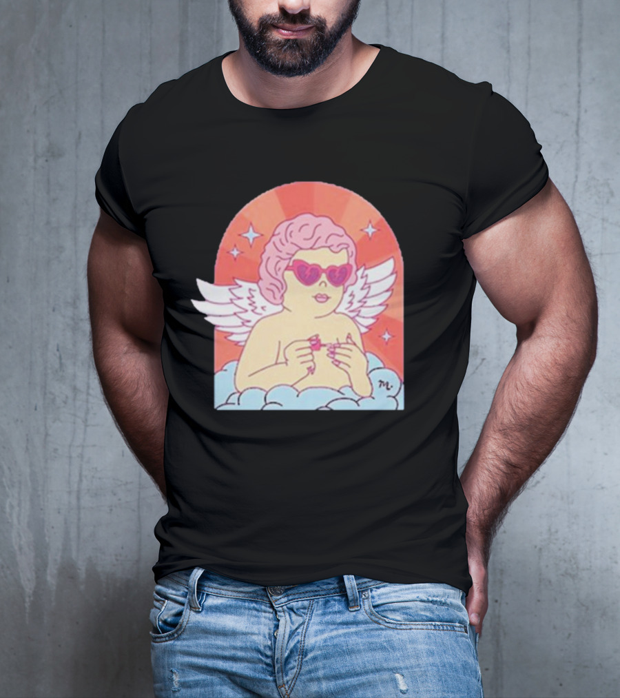 Maniology Cupid's Nail Spa Cherub With Heart Sunglasses And Wings T-Shirt