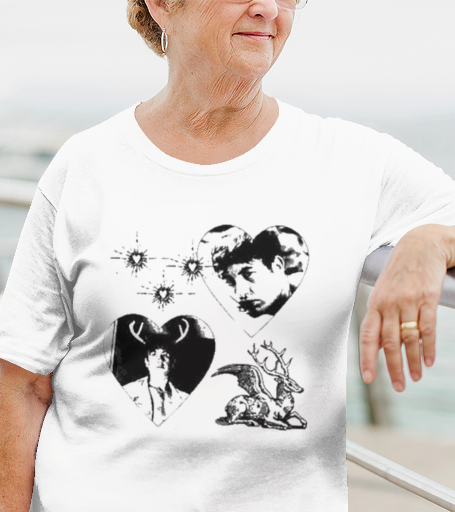 Mustardyardpress Store Oliver Hearts Deer And Faces T-Shirt