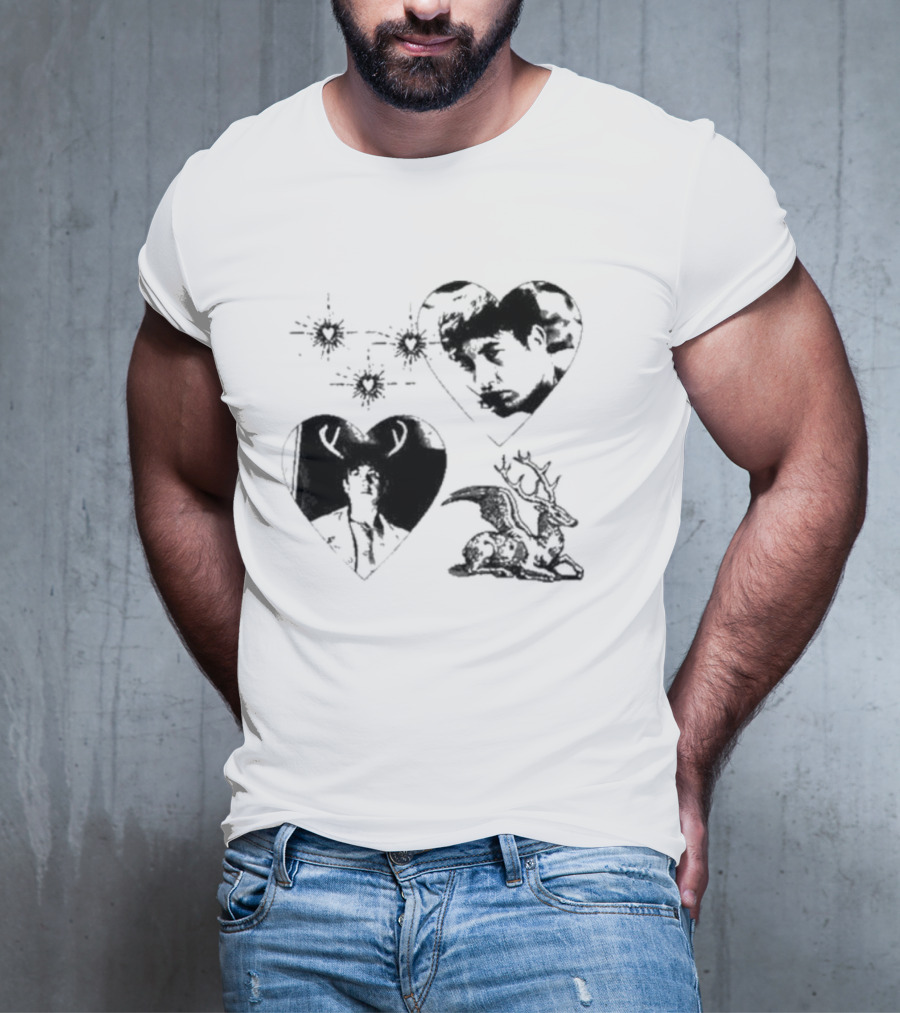 Mustardyardpress Store Oliver Hearts Deer And Faces T-Shirt