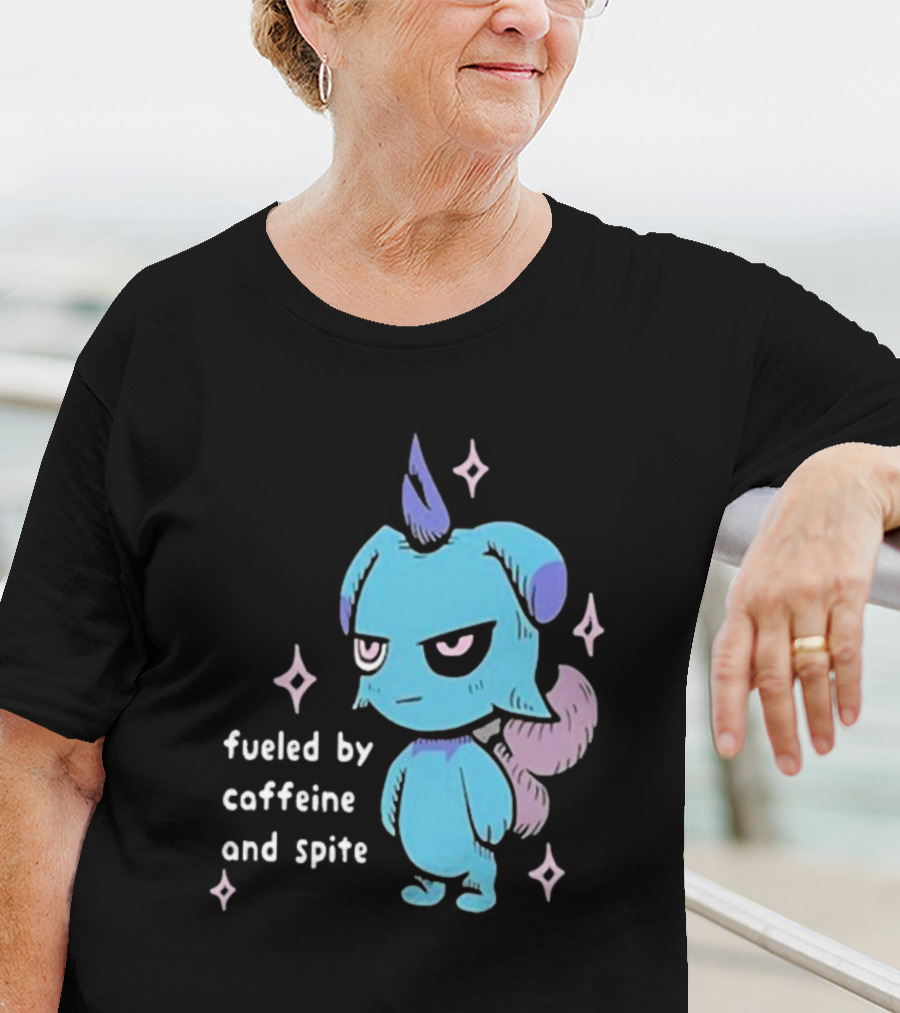 Palworld Fueled By Caffeine And Spite Blue Creature With Pink Stars T-Shirt