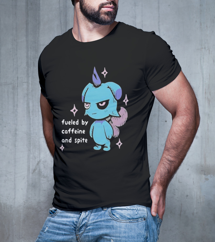 Palworld Fueled By Caffeine And Spite Blue Creature With Pink Stars T-Shirt