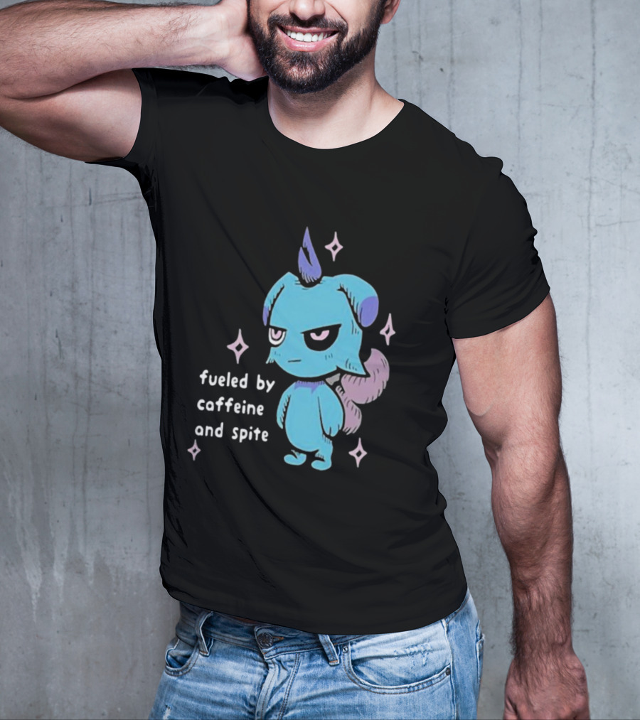 Palworld Fueled By Caffeine And Spite Blue Creature With Pink Stars T-Shirt