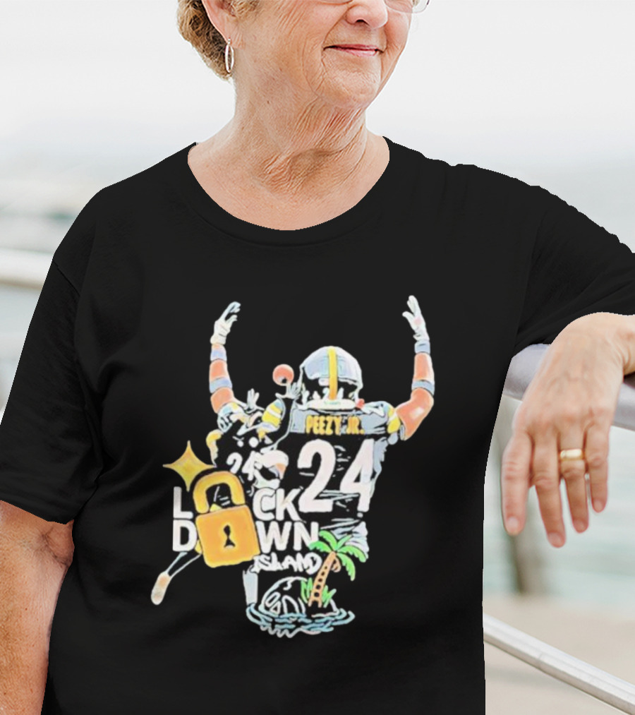 Peezy Jr 24 Lock Down Island Football Celebration With Palm Tree And Lock T-Shirt