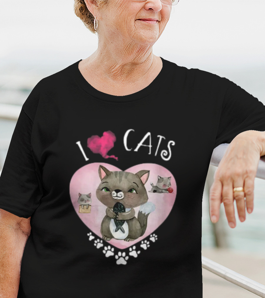 I Love Cats Heart And Paw Prints 365 Womens Cats I Love My Cats T-Shirt