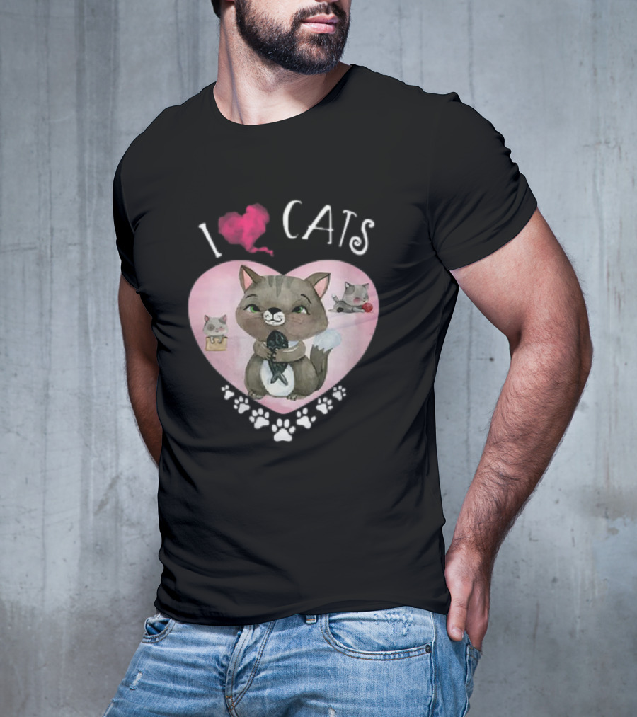 I Love Cats Heart And Paw Prints 365 Womens Cats I Love My Cats T-Shirt
