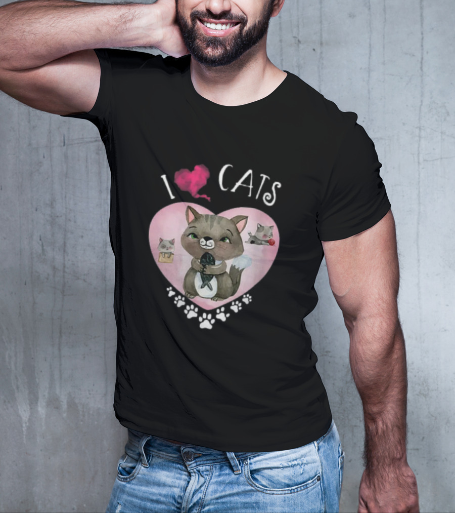 I Love Cats Heart And Paw Prints 365 Womens Cats I Love My Cats T-Shirt